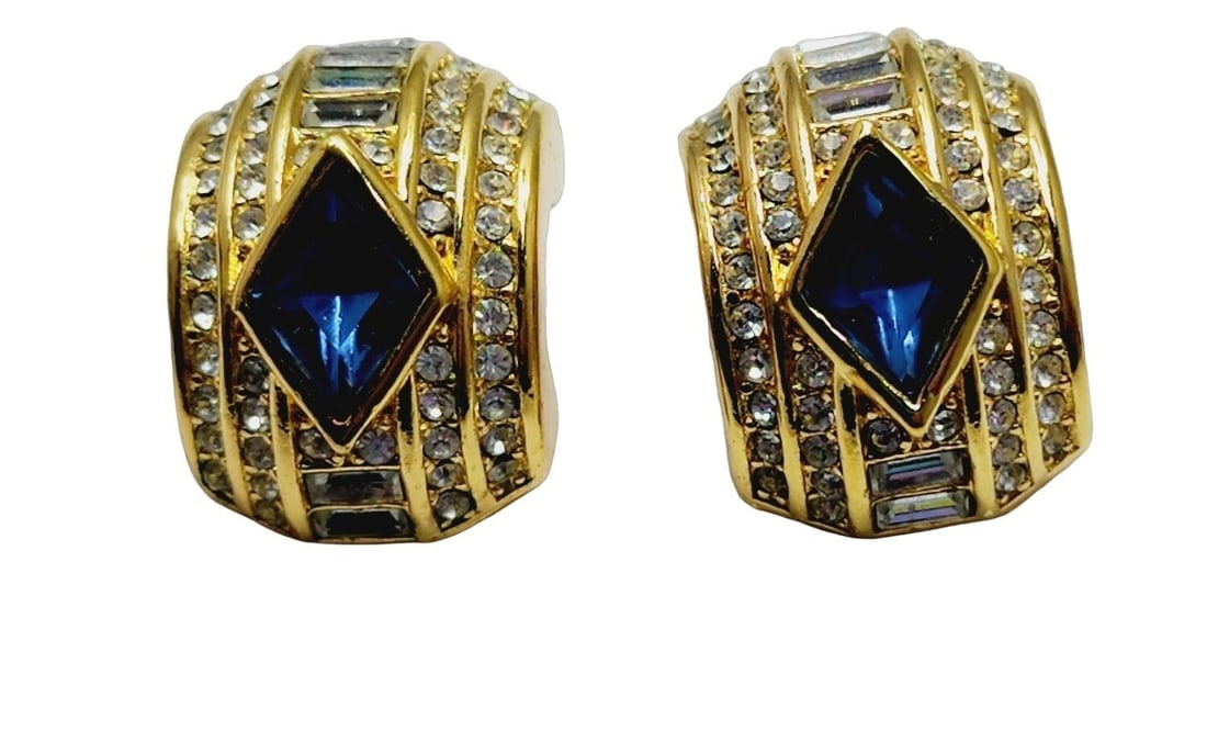 VINTAGE SIGNED CHRISTIAN DIOR SAPPHIRE JEWELED CLIP EARRINGS (1 of 4)