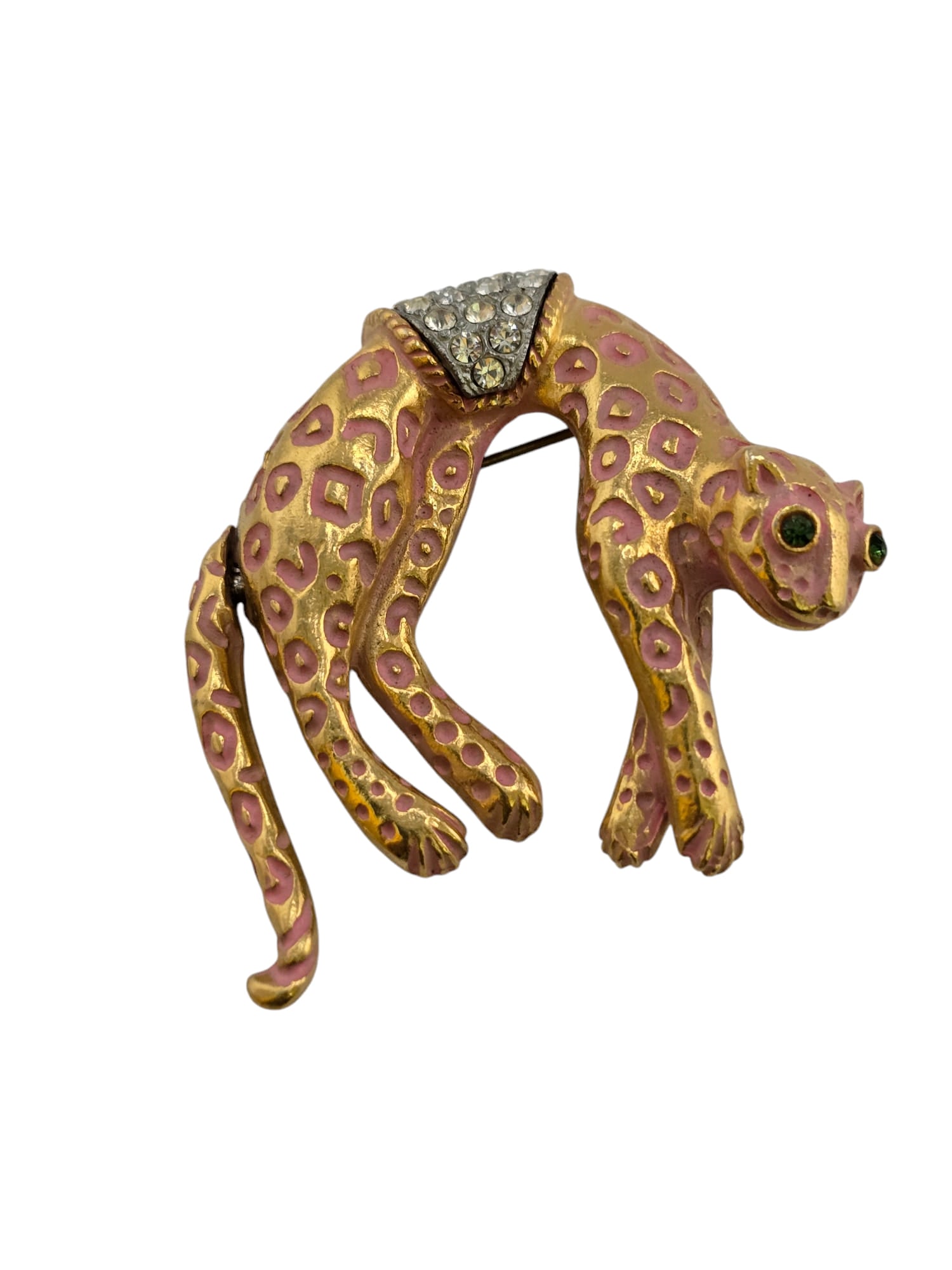 FLORENZA PINK ENAMEL ARTICULATING TAIL LEOPARD BROOCH (1 of 3)
