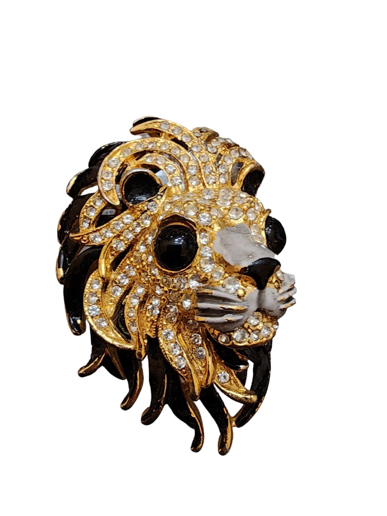 VINTAGE 80S UNSIGNED ENAMEL RHINESTONE LION BROOCH (1 of 3)