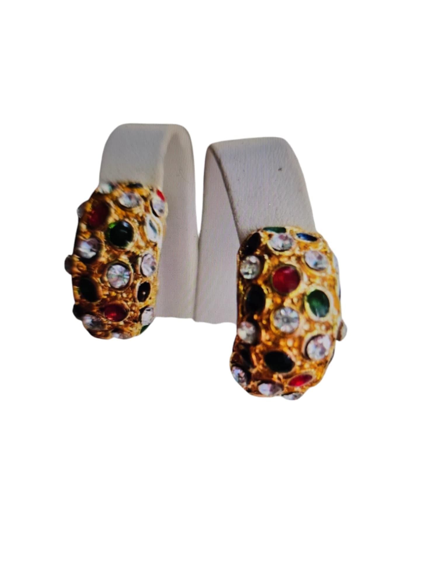 VINTAGE RHINESTONE & ENAMEL 80S HUGGIE STYLE CLIP EARRINGS (1 of 4)