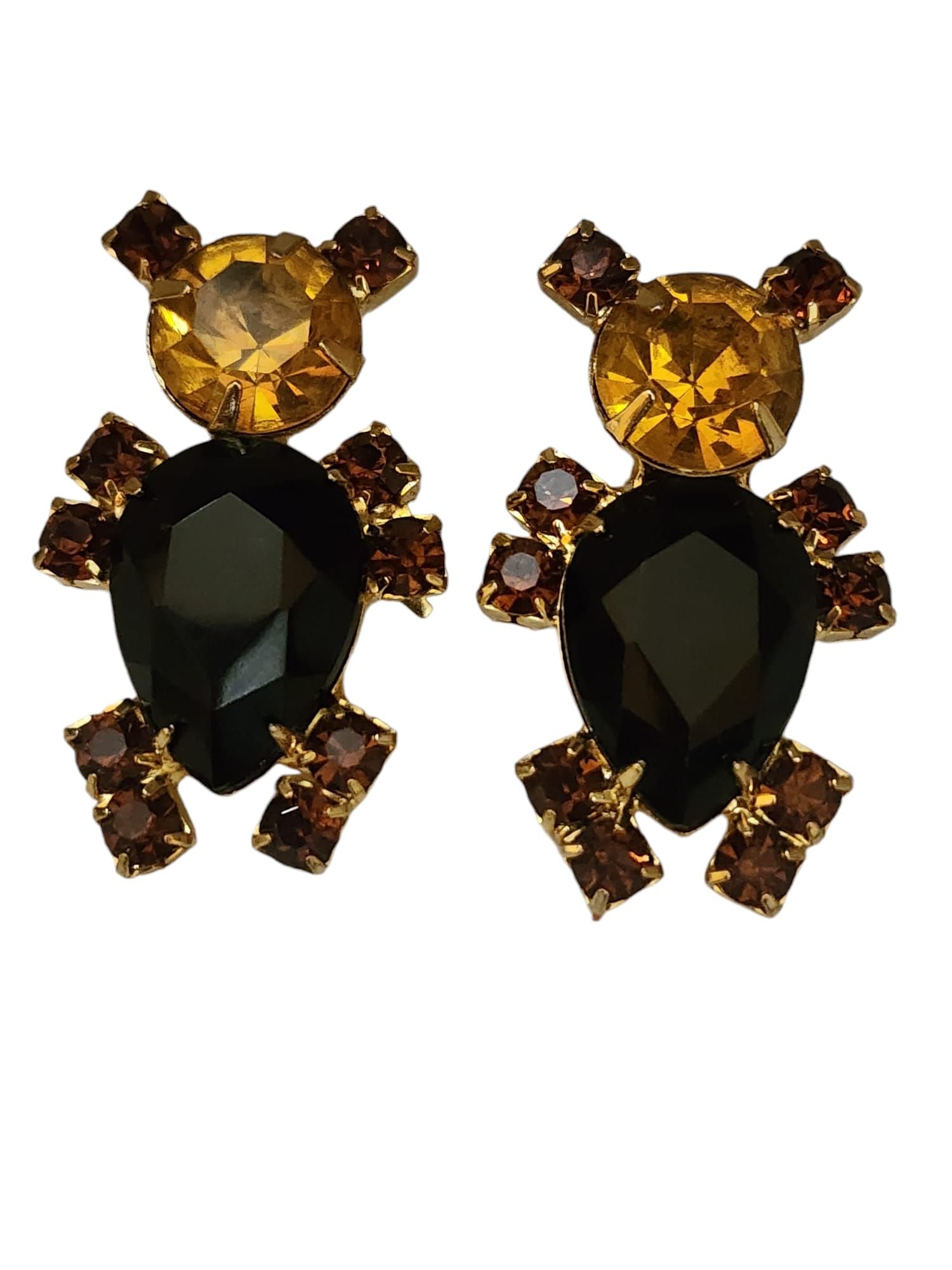 RARE SIGNED DOMINQUE 80S RHINESTONE TEDDY BEAR PIERCED EARRINGS (1 of 5)