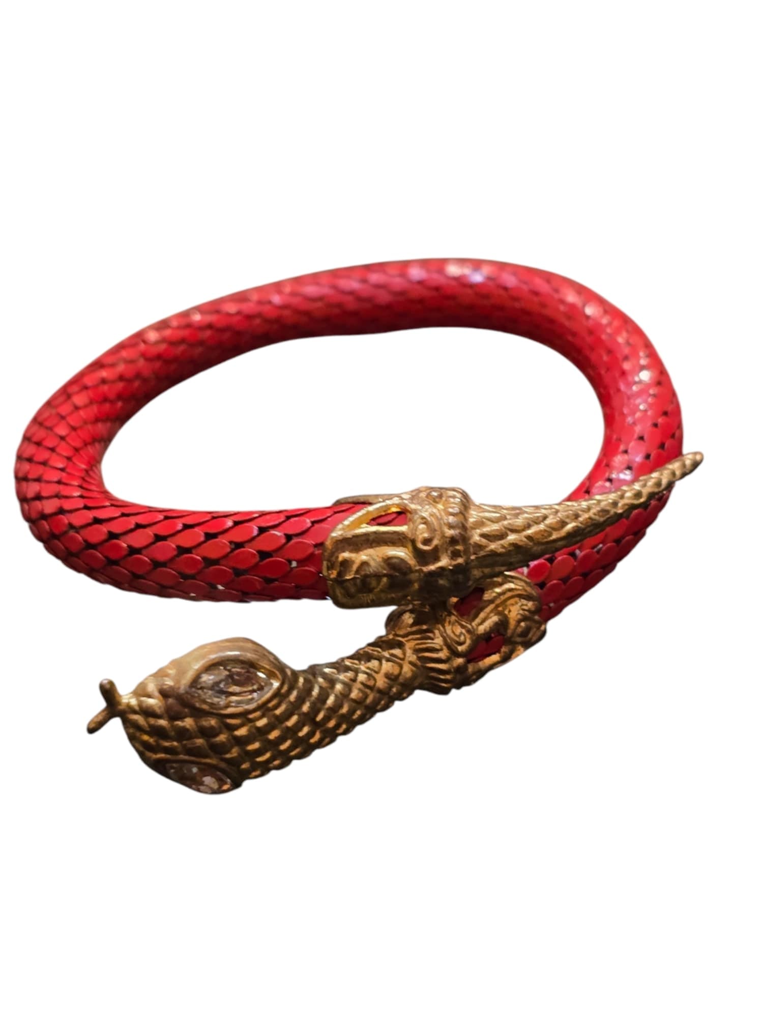 VINTAGE COIL MESH ADJUSTABLE WRAP AROUND UNUSUAL RED SNAKE WITH TOPAZ EYES BRACELET (1 of 5)