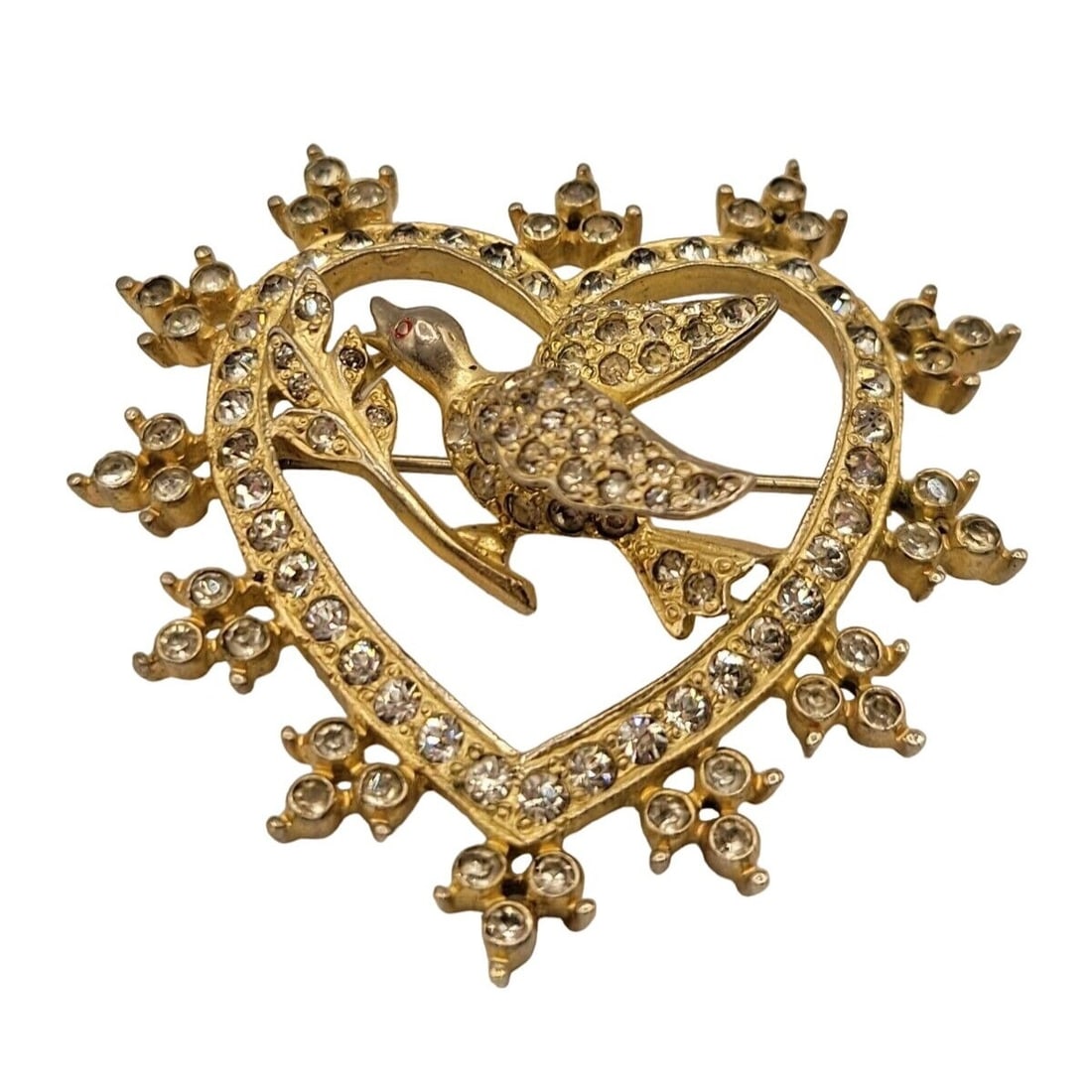 EISENBERG SIGNED VINTAGE RHINESTONE BIRD HEART BROOCH