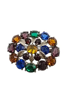 AMAZING MULTI CZECH FACETED GLASS BROOCH
