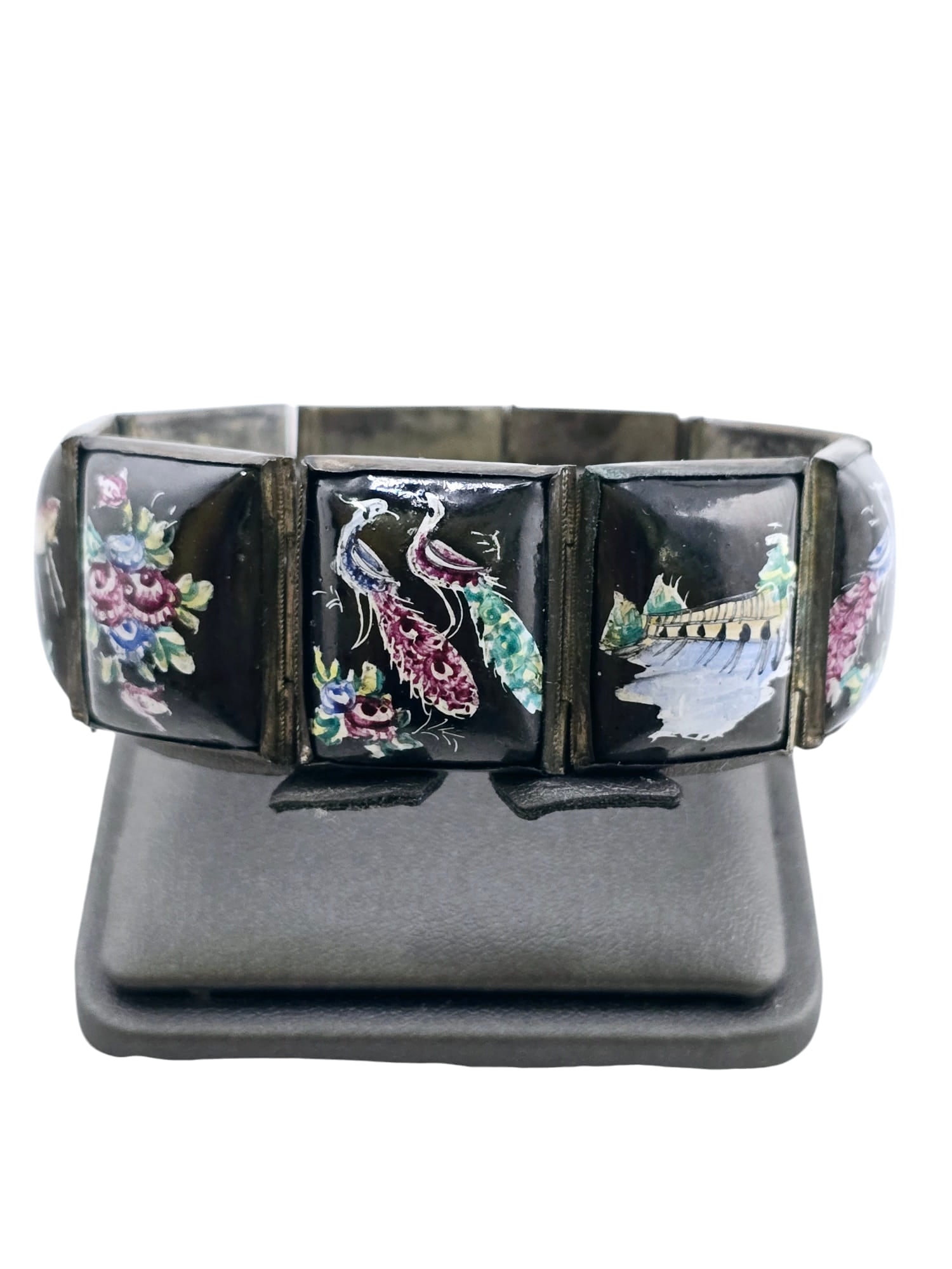 VINTAGE PERSIAN STORYBOOK ENAMELED HINGED PANEL BRACELET (1 of 6)
