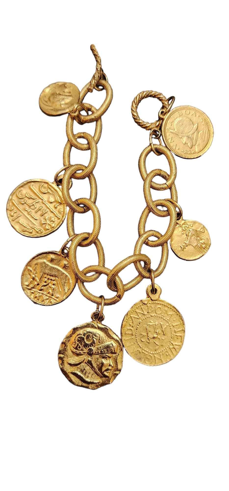 VINTAGE MATTE GOLD ROMAN CHARM BRACELET WITH TOGGLE (1 of 2)