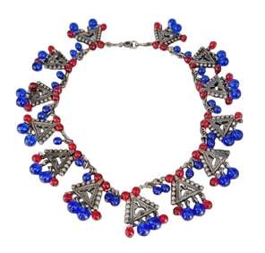 SPECTACULAR VINTAGE GLASS TRIBAL STYLE BIB NECKLACE
