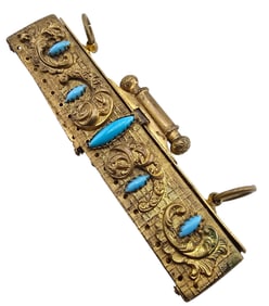 ANTIQUE STUNNING BRASS AND GLASS PURSE FRAME