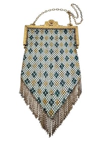 SIGNED MANDOLIN ART DECO ENAMELED MESH FRINGE BAG