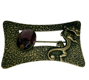 ANTIQUE SASH PIN WITH LIZARD OR GARGOYLE AND FACETED GLASS BROOCH