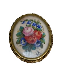 ANTIQUE ST MARTIAL MADE IN FRANCE PORCELAIN? AND BRASS BROOCH