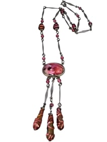 GORGEOUS PINK FOIL DANGLING ART DECO NECKLACE