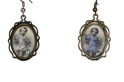 UNUSUAL ANTIQUE PORTRAIT PIERCED EARRINGS