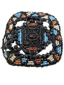 WONDERFUL VICTORIAN ALL GLASS BEADED SQUARE OR PATCH *WITH A FEW MINOR FLAWS*