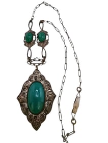 ANTIQUE ART DECO URANIUM GLASS PENDANT NECKLACE