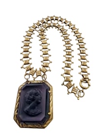 ANTIQUE RAISED GLASS CAMEO PENDANT ON VICTORIAN BOOK CHAIN NECKLACE