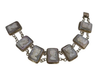 VINTAGE RAISED ABALONE SHELL CAMEO/ SILHOUETTE 800 SILVER BRACELET