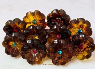 ANTIQUE CELLULOID FLOWER BROOCH