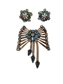 M&S 1/20TH GOLD FILLED RHINESTONE DANGLE BROOCH/ PENDANT SET