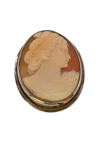 ANTIQUE STERLING SHELL CAMEO PENDANT BROOCH