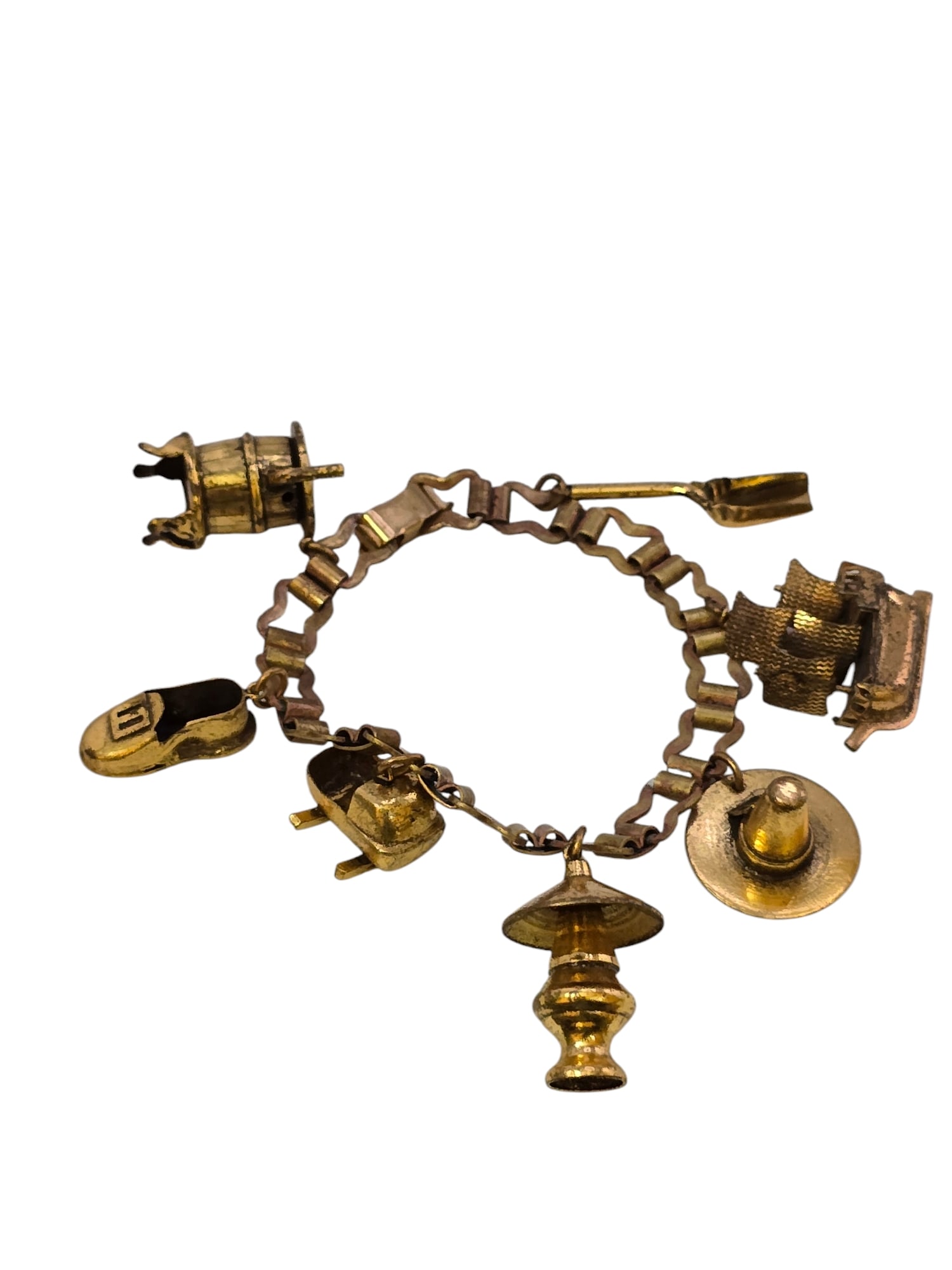 VINTAGE BRASS ANTIQUE CHARM BRACELET WITH UNIQUE CHARMS (1 of 4)