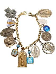 VINTAGE LOADED RELIGIOUS CHARM BRACELET