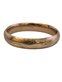 VINTAGE GOLD FILLED FLORAL MOTIF DENTED BANGLE BRACELET