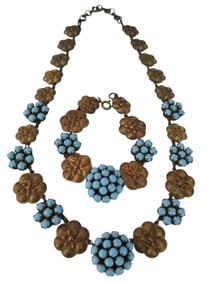 ANTIQUE UNSIGNED FISHEL NESSLER SPECTACULAR FLORAL NECKLACE AND BRACELET SET