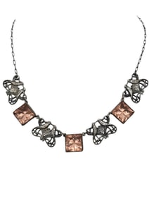 STUNNING ART DECO ELABORATE BIRD AND MULTI FACETED GLASS NECKLACE