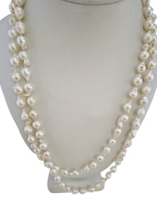 VINTAGE 48" BAROQUE REAL PEARLS WITH FANCY 14KT CLASP NECKLACE
