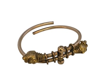ANTIQUE DOUBLE HEADED LION HEAD BYPASS GOLD FILLED BANGLE BRACELET