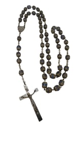 ANTIQUE BLUE FACETED  CRYSTAL ROSARY NECKLACE MARKED HALY