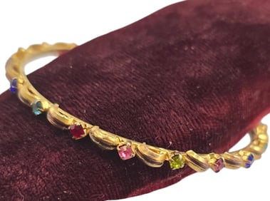 VINTAGE MULTICOLOR RHINESTONE DECORATIVE THIN BANGLE BRACELET