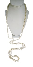 ANTIQUE 48" 8MM HAND KNOTTED REAL PEARLS NECKLACE WITH 14KT CLASP