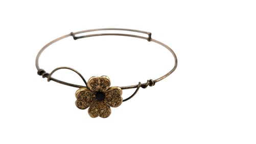 ANTIQUE GOLD FILLED DETAILED FLOWER WIRE ADJUSTABLE THIN BRACELET