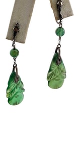 ANTIQUE ART DECO STERLING AND MOLDED GLASS JADEITE? SCREW BACK EARRINGS