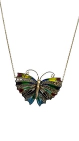 ANTIQUE CHINESE IMPORT 800 SILVER ENAMEL BUTTERFLY NECKLACE
