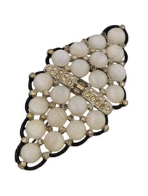 STUNNING ART DECO ENAMEL & GLASS MOONSTONE BROOCH