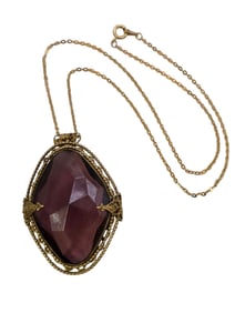 BEAUTIFUL FACETED CZECH GLASS AND FILIGREE PENDANT NECKLACE