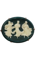 ANTIQUE DANCING LADIES GLASS CAMEO STYLE BROOCH