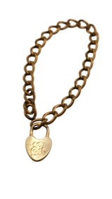 ANTIQUE INITIALED PAD LOCK HEART CHARM GOLD FILLED BRACELET