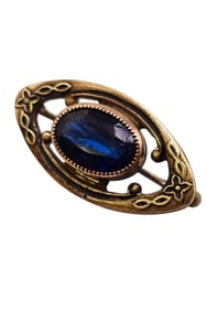 ANTIQUE GOLD FILLED ART DECO FACETED GLASS WITH SAW TOOTH BEZEL BROOCH