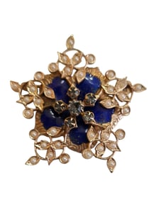 VINTAGE WELL MADE LAYERED BROOCH ENAMELED AND PEARL STYLE BROOCH
