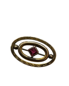 ANTIQUE GOLD FILLED AND GLASS OVAL BAR STYLE BROOCH