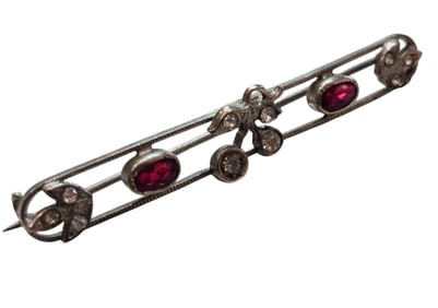 ANTIQUE BEZEL SET GLASS DECORATIVE BAR PIN BROOCH