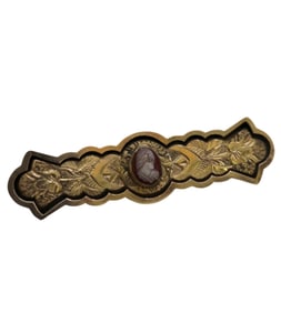 ANTIQUE VICTORIAN GOLD FILLED WITH BLACK ENAMEL CAMEO BAR PIN BROOCH (GFCMAR1)