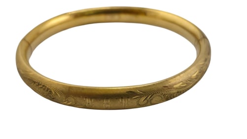 ANTIQUE GOLD FILLED SIGNED FLORENTINE SYLE BANGLE BRACELET (GFBRAC12)