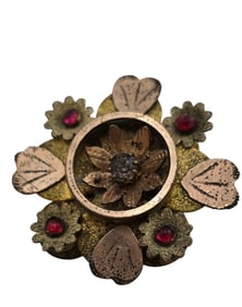 ANTIQUE VICTORIAN GOLD FILLED HEART AND STONE FLORAL MOTIFF BROOCH (GFC311)