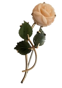 VINTAGE KREMENTZ GLASS OR CORAL/JADE FLOWER BROOCH