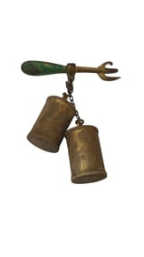 ANTIQUE FORK AND CELLULOID CANS BROOCH